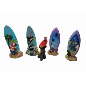 Lot of 5 Tropical‎ Surfboard Figurines Parrot, Orca, Sea Life, Flamingos - Beach